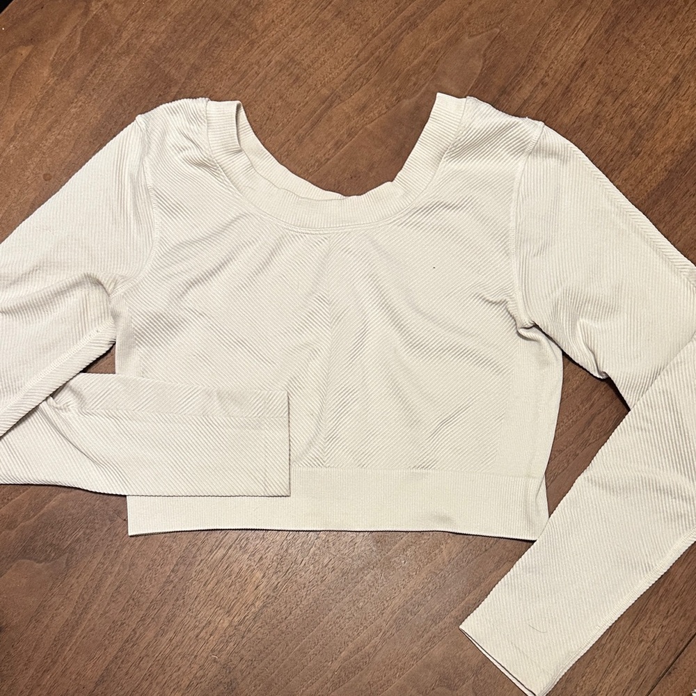 Women's Long Sleeve Ribbed Crop Top - H&M Fitness beige
